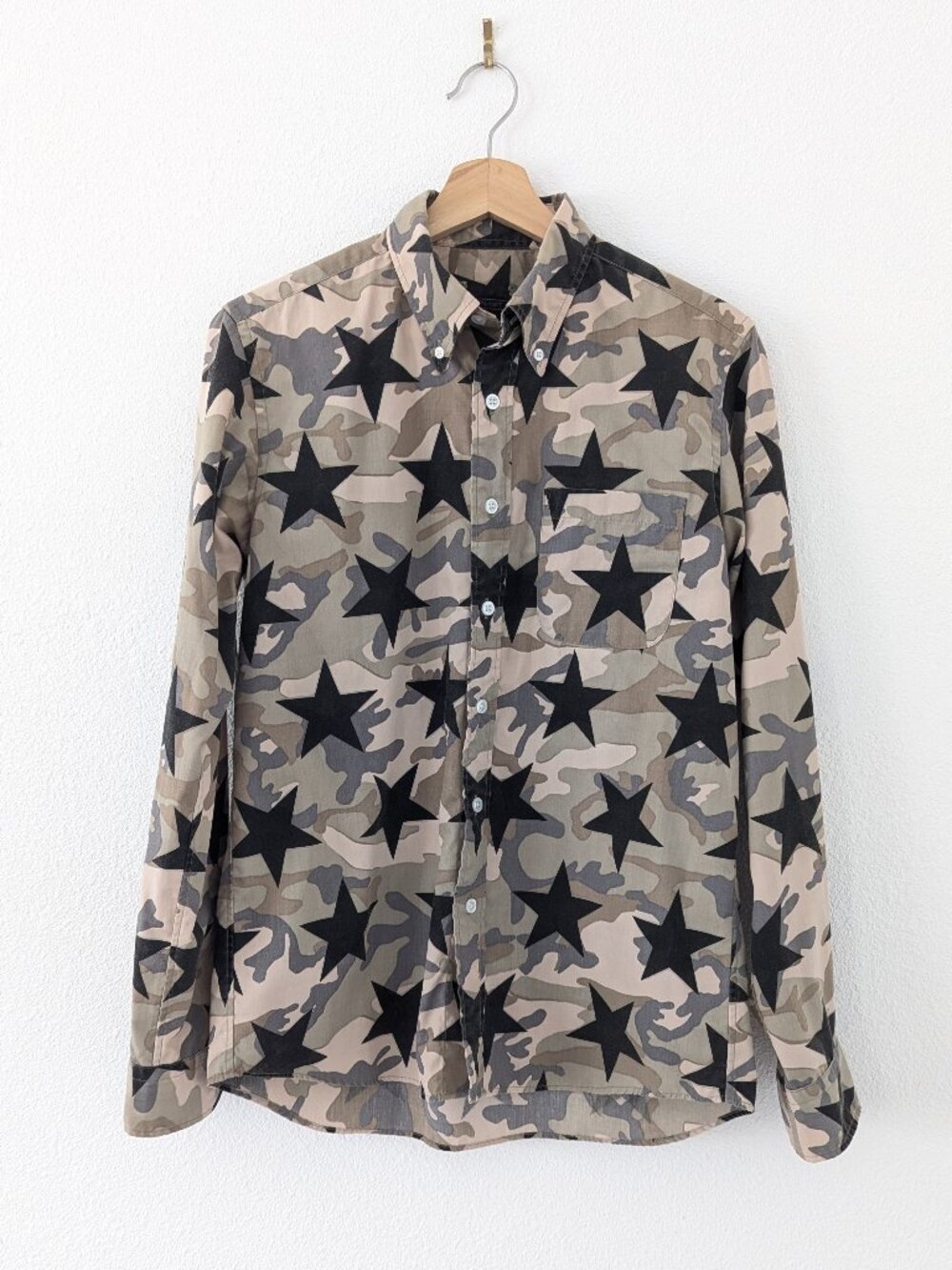 SOPHNET. Long Sleeve Star Camo Button Down Shirt Made in Japan Size S.